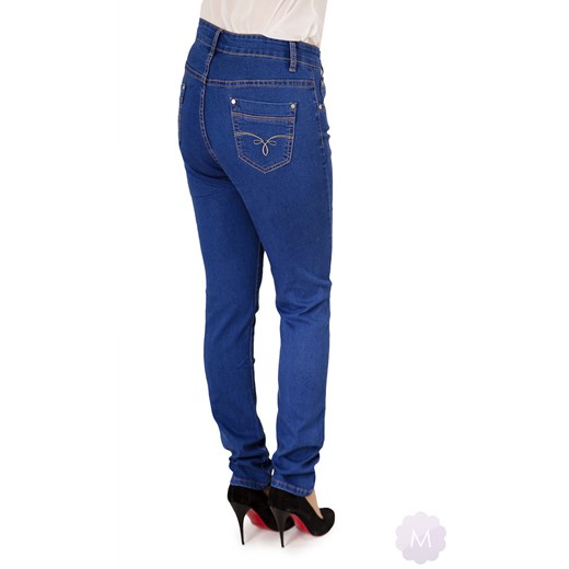 Wygodne spodnie jeansowe rurki z wysokim stanem niebieskie mercerie-pl granatowy Spodnie