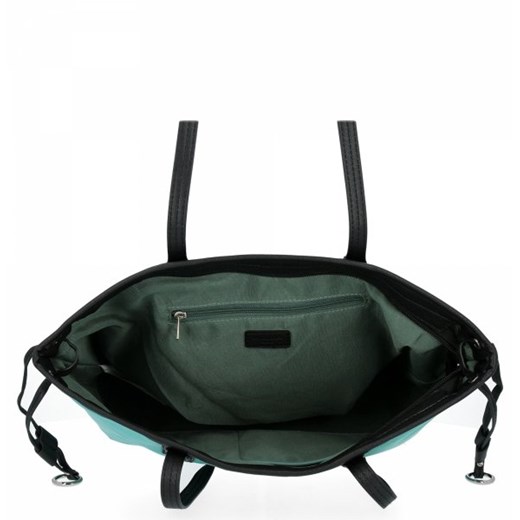 Zielona shopper bag David Jones matowa na wakacje ze skóry ekologicznej bez dodatków duża