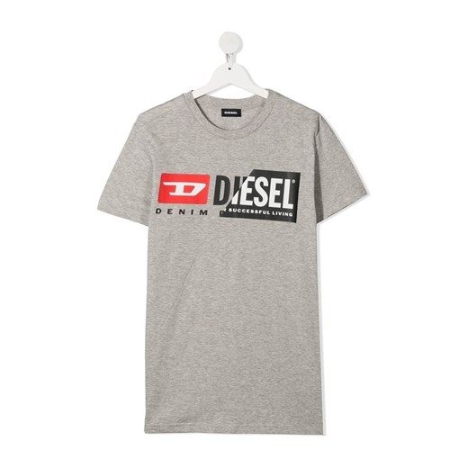 T-shirt chłopięce Diesel z napisami szary z krótkim rękawem