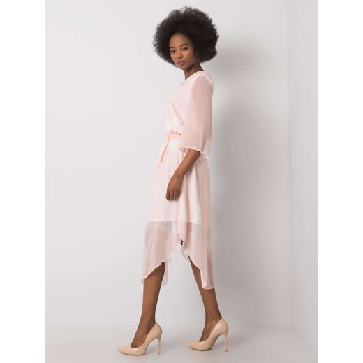 Sukienka różowa Factory Price z długimi rękawami midi bawełniana 