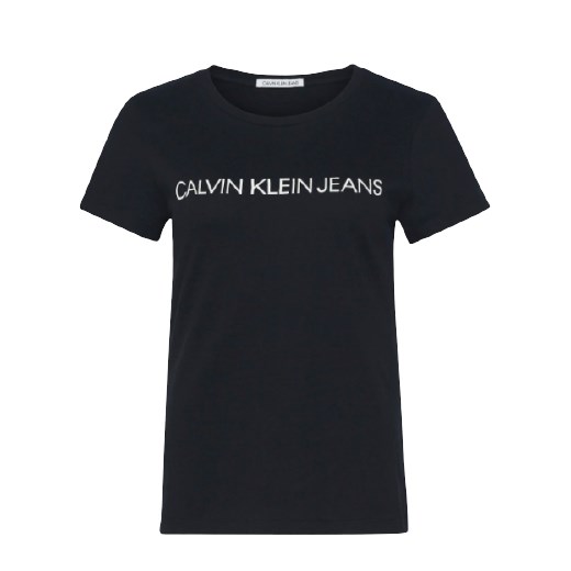 Bluzka damska Calvin Klein czarna z napisami z okrągłym dekoltem 