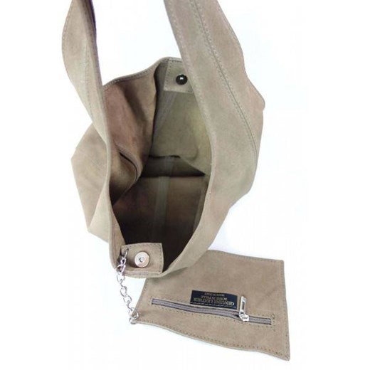 Worek zamszowy Shopper Bag , Włoska skórzana torba XL A4  Beż ciemny  W456TT2 Kemer promocja Bagażownia.pl