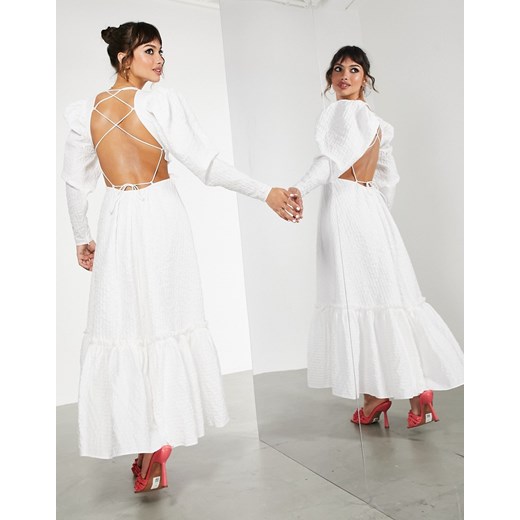 Sukienka Asos z długimi rękawami midi z dekoltem v 