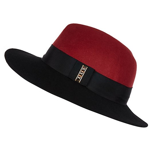 Black colour block fedora hat river-island brazowy 