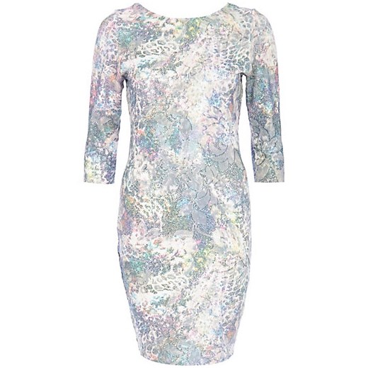 Blue floral sequin embellished bodycon dress river-island bialy kwiatowy