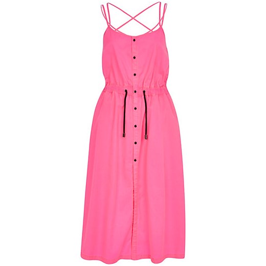 Bright pink strappy midi cami dress river-island rozowy midi