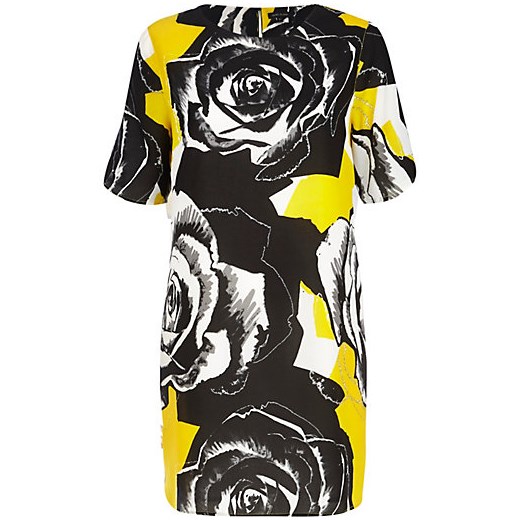 Yellow rose print shift dress river-island czarny nadruki