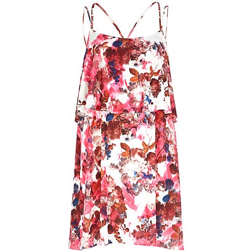 Pink floral print double layer slip dress river-island fioletowy kwiatowy