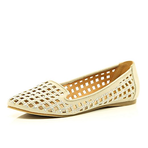 Beige cut out embellished slipper shoes river-island zielony 