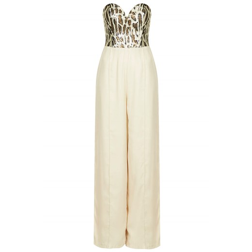 **Animal Sequin Panel Jumpsuit by Rare topshop bezowy 