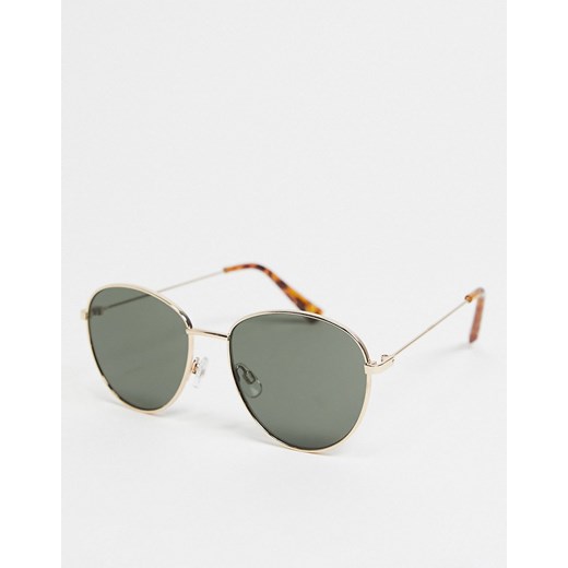 River Island – Złote okrągłe okulary przeciwsłoneczne z zielonymi soczewkami-Złoty River Island One Size Asos Poland