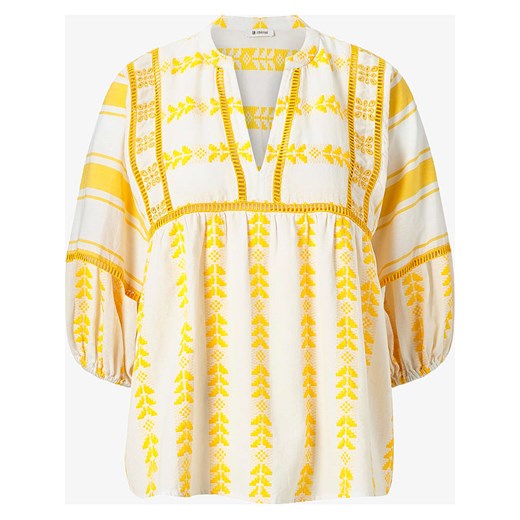 Rich & Royal bluzka damska żółta bawełniana z długim rękawem z okrągłym dekoltem 
