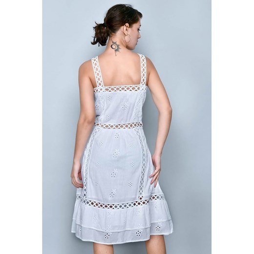 Sukienka Tarifa z okrągłym dekoltem mini biała na ramiączkach 