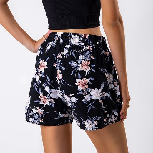 Granatowe damskie spodenki w roślinny wzór - Odzież Royalfashion.pl XL - 42 royalfashion.pl