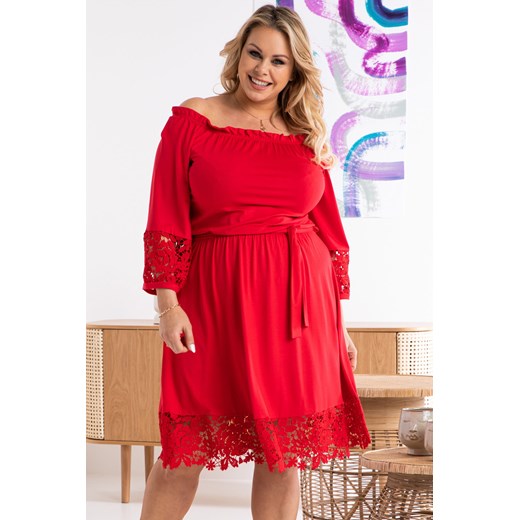Sukienka na świeta hiszpanka TONIA gumeczka i gipiura czerwona Plus Size karko.pl
