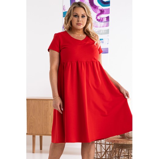 Sukienka na co dzień dresowa odcinana rozkloszowana RACHELA LETNIA czerwona Plus Size karko.pl