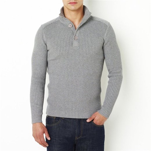 Sweter półgolf na guziki, bawełna 100% la-redoute-pl szary sweter
