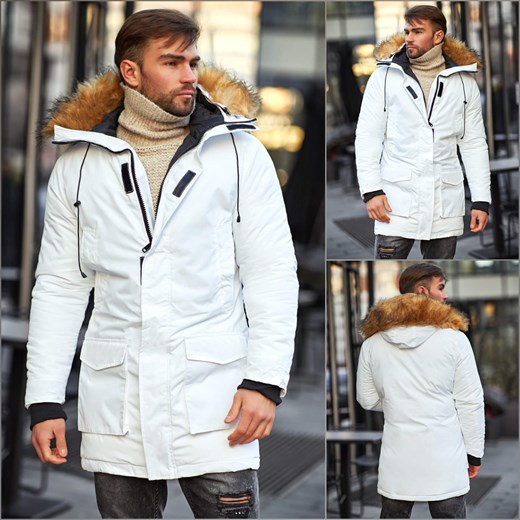Męska zimowa kurtka z kapturem w kolorze białym  2019-02-1B Escoli By Escoli okazja Escoli