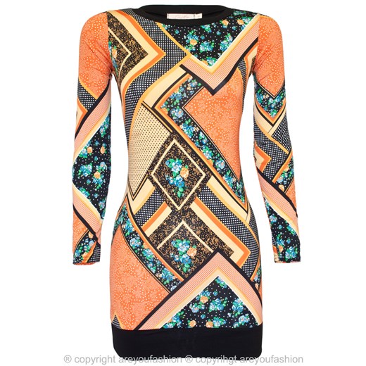 Orientalna mini sukienka boho pomarańczowa are-you-fashion elastan