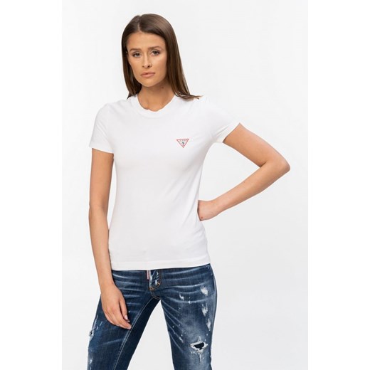 GUESS - biały t-shirt damski z trójkątnym logo Guess XS outfit.pl