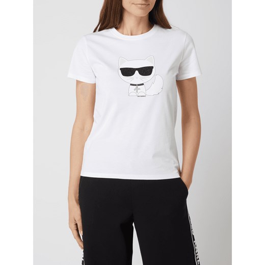 T-shirt z bawełny ekologicznej model ‘Ikonik Choupette’ Karl Lagerfeld S Peek&Cloppenburg 
