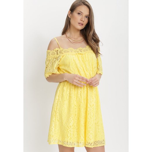 Born2be sukienka żółta z krótkimi rękawami mini 