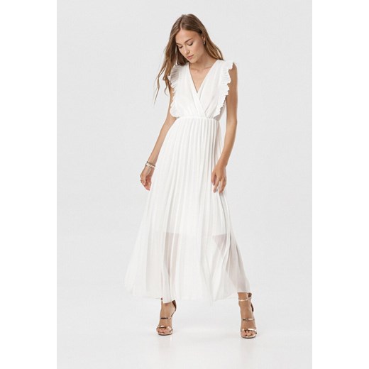 Biała Sukienka Elulia M/L promocyjna cena Born2be Odzież