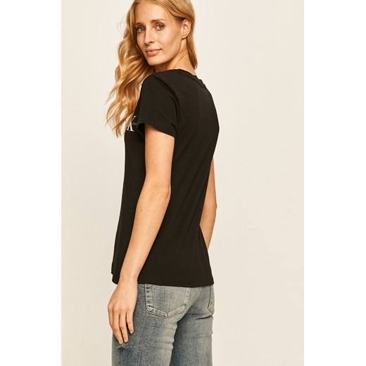 Bluzka damska Calvin Klein czarna z krótkim rękawem z okrągłym dekoltem 