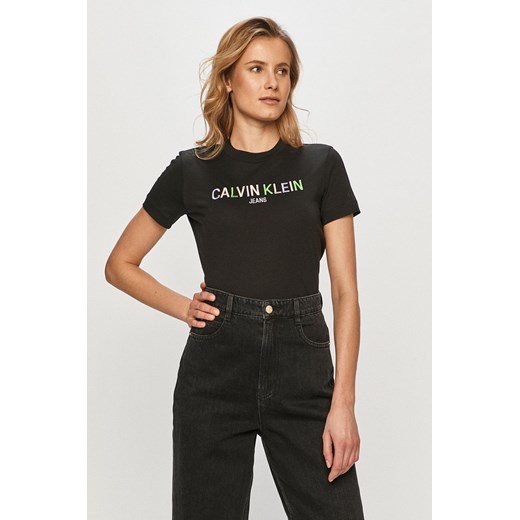 Bluzka damska Calvin Klein z krótkimi rękawami bawełniana z okrągłym dekoltem
