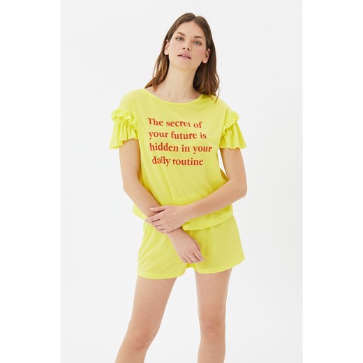 Trendyol Yellow Slogan Knitted Pajamas Set Trendyol S Factcool