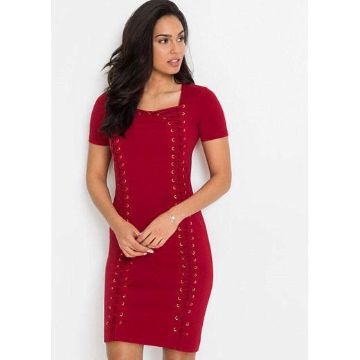 Sukienka Bonprix czerwona mini na wiosnę z krótkim rękawem 