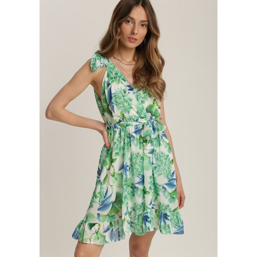 Sukienka Renee mini zielona w serek na wiosnę 