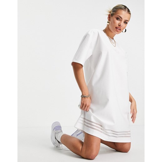 adidas Originals – Bellista – Biała sukienka t-shirtowa z logo z paskami z siateczki-Biały 42 Asos Poland