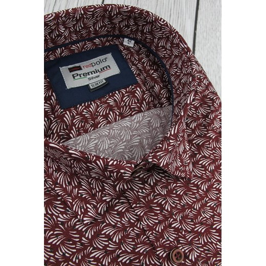 Koszula Męska Redpolo bordowa we wzorki z długim rękawem w kroju SLIM FIT A457 XL wyprzedaż ŚWIAT KOSZUL