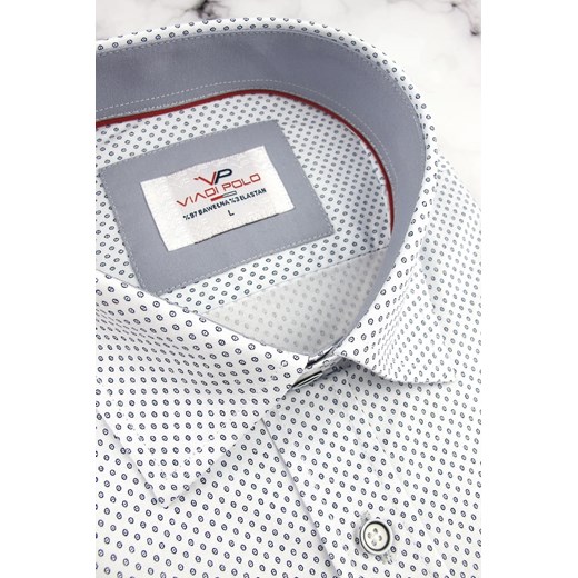 Koszula Męska Viadi Polo biała we wzorki z długim rękawem w kroju SLIM FIT A637 Viadi Polo XL okazyjna cena ŚWIAT KOSZUL