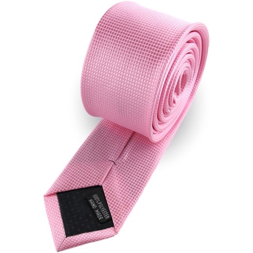 Krawat Męski Elegancki Modny Klasyczny szeroki różowy pudrowy róż w delikatną kratkę G337 promocja ŚWIAT KOSZUL