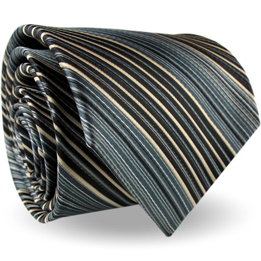 Krawat Męski Elegancki Modny Klasyczny szeroki czarny w paski z połyskiem G559 Dunpillo okazyjna cena ŚWIAT KOSZUL