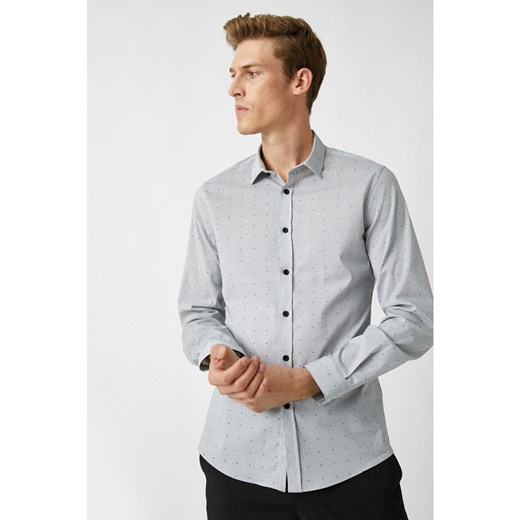 Koton Men's Black Striped Patterned Classic Collar Long Sleeve Shirt Koton M Factcool