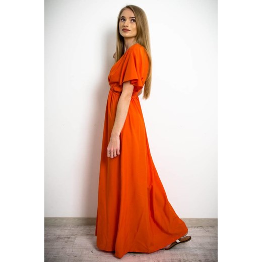 Pomarańczowy sukienka Olika z krótkim rękawem casualowa z dekoltem v 