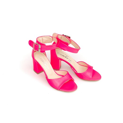 sandałki na słupku - skóra naturalna - model 348 - różowy- neon Zapato 36 zapato.com.pl