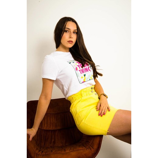 ŻÓŁTA MATERIAŁOWA SPÓDNICA ZAPINANA NA GUZIKI-GUMA W PASIE Olika uniwersalny olika.com.pl