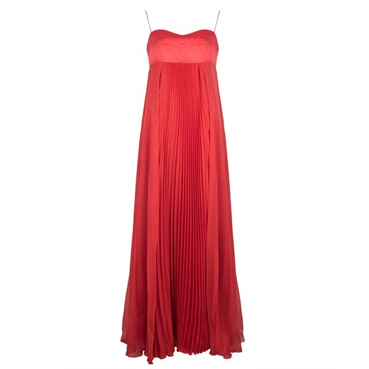 Sukienka elegancka czerwona z tkaniny na ramiączkach maxi na studniówkę 