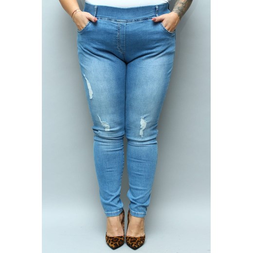 Spodnie jeans przecierane niebieskie rurki guma w pasie Plus Size karko.pl