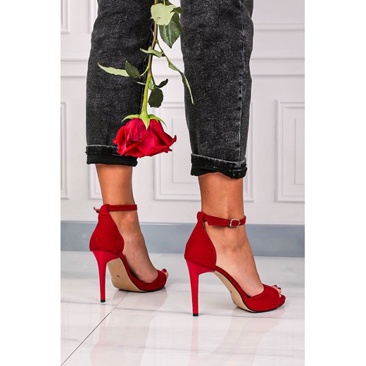 Czerwone sandały szpilki z zakrytą piętą i paskiem wokół kostki Casu 1590/1 Casu okazyjna cena Casu.pl