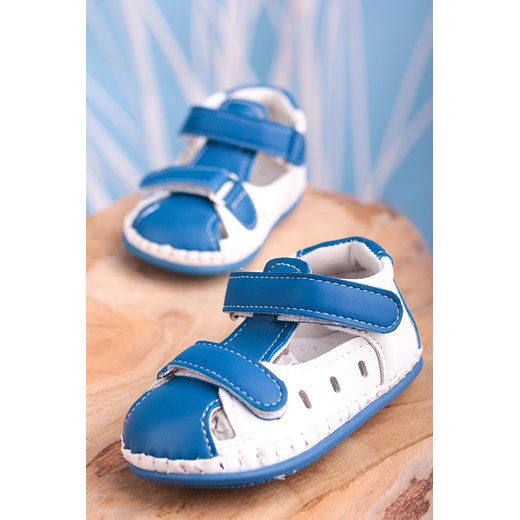 Niebieskie sandały niemowlęce niechodki ze skórzaną wkładką na rzepy Casu FX85 Casu Casu.pl