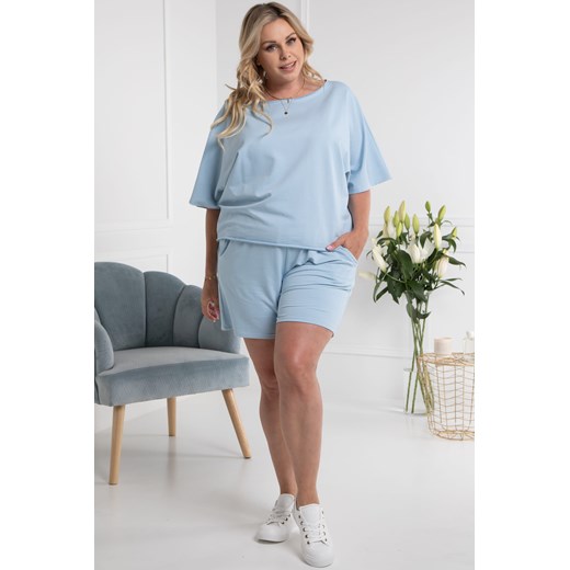 Komplet dresowy bluzka i spodenki ZUZIA letni błękit Plus Size karko.pl