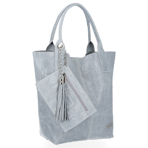 Shopper bag Vittoria Gotti duża szara wakacyjna na ramię 