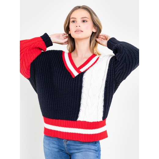 BIG STAR sweter damski z dekoltem v wielokolorowy casualowy 