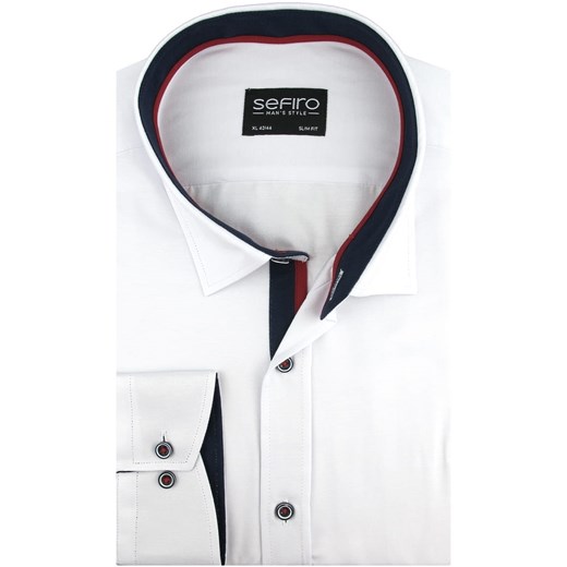 Koszula Męska Sefiro gładka biała SLIM FIT z długim rękawem A157 Sefiro XL okazyjna cena ŚWIAT KOSZUL