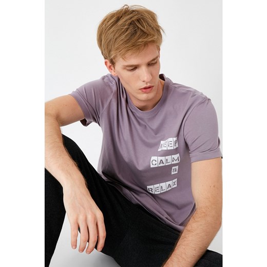 Koton Men's Purple Printed Cotton Short Sleeve Bike Collar Tisört Koton S Factcool